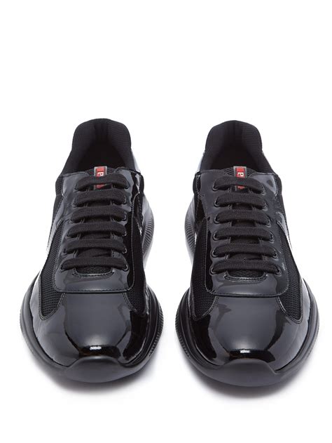 prada americas cup patent trainer patent black|Prada Men's America's Cup Patent Leather Patchwork Sneakers.